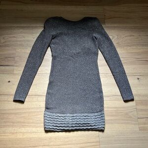 MODA INTERNATIONAL | metallic open back sweater mini dress, size XS